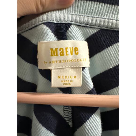 🔴Maeve by Anthropologie front-zip scoop neck top‎ Navy stripe size Medium - Picture 5 of 8